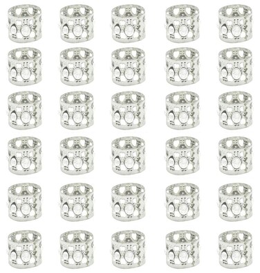 30pcs Rhinestone Aluminum Gold Dreadlocks Beads Metal Hair Ring Clips Decoration Adjustable Cuffs Hair Jewelry for Braids(Silver)