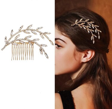 Crystal Bride Wedding Hair Comb Leaf Bridal Headpieces Rhinestone Hair Pieces Cubic Zircon Bridesmaid Side Comb Hair Accessories for Women and Girls Wedding Accessories