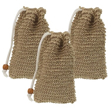 3pcs Soap Bag Net Pouch Saver Pocket Soap Lifting Pads Natural Sisal Jute Foaming Mesh Body Scrubber Bath Exfoliator Exfoliating Drying Soap Holder for Shower Gift DIY Craft (9x14cm, Brown)