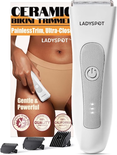 Bikini Trimmer for Women Pubic Trimmer for Women -Shaving &amp; Grooming Sets Kit with 3 Guards and LADYSPOT&trade; Replaceable Hypoallergenic Ceramic Blade,Electric Hair Trimmer Shaver(White Women's Version)