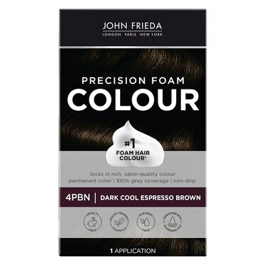 John Frieda Precision Foam Colour, Dark Cool Espresso Brown, Full-Coverage Hair Color Kit, Anti-Fade Gray Coverage, Deep Color Saturation Hair Dye, 1 Application
