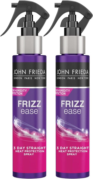 John Frieda Frizz Ease 3 Day Straight Heat Protection Spray, Keeps Hair Straight and Frizz-Free for 3 Days, Keratin-Infused Flat Iron &amp; Styling Spray for a Smooth, Sleek Finish, 3.5 Oz, Pack of 2