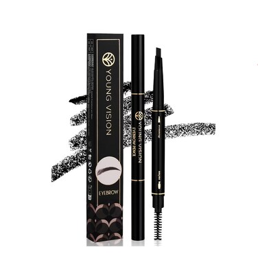 AMAKO Automatic Twin Eyebrow Pencil Waterproof Smudge-proof Triangle Eyebrow Pencil Duo with Brush (Pack of 1, 02#Grey)