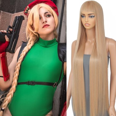 Blonde Synthetic Wig with Bangs Super Long Straight Wig With Bangs 40 Inch Glueless Synthetic None Lace Wigs Long Blonde Wig Heat-Resistant Fiber Wigs for Black Women (Blonde)