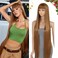 40" Brown Synthetic Wig with Bangs Super Long Brown Straight Hair Wig Straight Hair Wig for Cosplay Daily Wear(Brown)