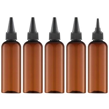 Tekson Hair Color Applicator Bottles, 5 Pack Refillable Squeeze Bottle, Empty Plastic Twist Top Cap Bottles (3.4 OZ, Amber)
