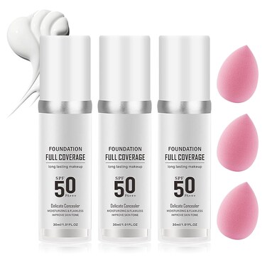 3PCS Color Changing Foundation Makeup with 3 Makeup Sponges,Flawless Full Coverage Foundation,Moisturizing Hydrating Liquid Color Matching Foundation Color Changing Makeup