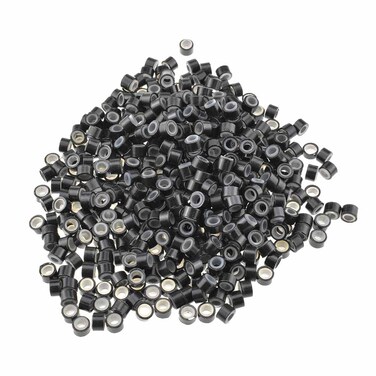 HAHIYO 500pcs Black 5.0x3.0x3.0 mm Micro Links Hair Extension Beads Silicone Lined Hair Extensions Rings for Professional Salons Extensions Tool