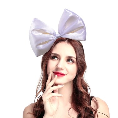 Bubbmi Women Hairband, Large Bow Headband, Satin White, Party Festival Costume Girls Hair Accessories