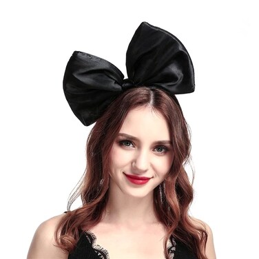 Bubbmi Huge Satin Hair Bow Headband, Oversized Black Bow Hair Hoop, Party Festival Costume Headpiece for Teen Girls Women(satin black)