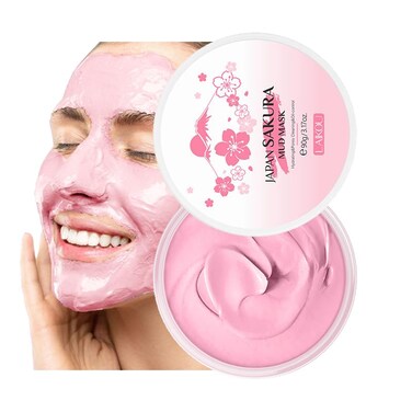 AKARY Sakura Clay Facial Mud Mask Deep Cleanse, Natural Skin Care Mask for Pore Cleansing, Oil Control, Reduce Acne, Skin Moisturizing, Smoothes Fine Lines, Pore Minimizer