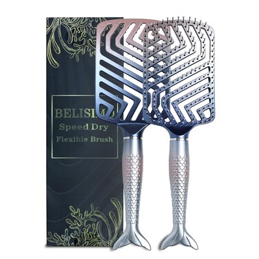 Unique Design Wide Wet Detangling Speed Dry Hair Brush- Vented Design &amp; Ultra Soft Bristles with Fishtail Ergonomic Handle Manages Tangle and Uncontrollable Hair. Pain-Free