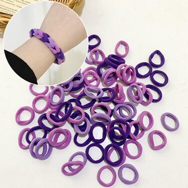 Cotton Fabric Hair Bands, 50pcs DIY Elastic Ponytail Holders For Girls Seamless No Damage Hair Ties for Thin Hairs (Purple)