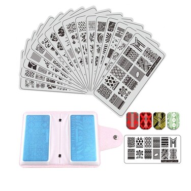 21Pcs Nail Stamp Set - 16 Mix Design Stamping Plates + 2 Stamper + 2 Scraper + Case
