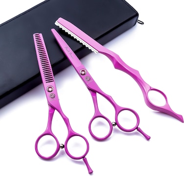 5.5 inch Pink Hair Cutting Scissors Set with Razor, Leather Scissors Case,Hair Cutting Shears Hair Thinning Shears for Female Hairdresser or Home Use