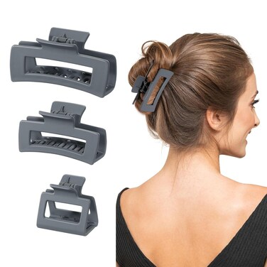 Shinowa Hair Claw Clips, 3 Pieces Leopard Print Claw Clip, Strong Hold Hair Jaw Clips for Thick Hair, Hair Accessories for Women Girls, Dark Gray