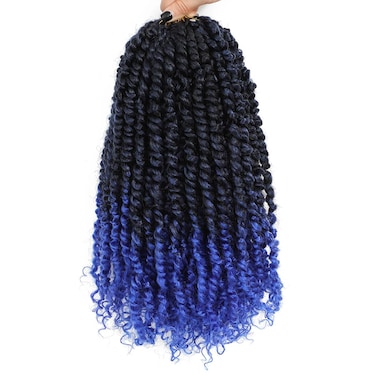 Blue Pretwisted Passion Twist Crochet Hair 14 Inch 8 Packs Pre-looped Ombre Blue Crochet Hair Water Wave Passion Twist Braiding Hair Extensions for Black Women