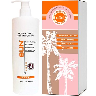Sun Laboratories By Giesee Ultra Dark Self Tanning Lotion 32 oz - Organic Sunless Tanning Lotion, Extra Dark Self Tanner, Natural Self Tanning Lotion for Face &amp; Body, Instant Tan Glow Beauty
