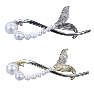 Rhinestone Pearl Hair Clips, 2 Pack Metal Hair Barrette Jaw for Thin Thick Curly Hair Non-Slip Hair Claws Hair Accessories for Women, Lady, Girls, Ponytail Maker Holder Grip Hair Clamp Clasp Clip