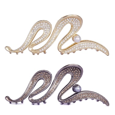 5.2inch Large Rhinestone Pearl Metal Gold Hair Clips - 2 Pcs Hair Clamps for Thick, Wavy Hair - Strong Hold for Women and Girls with Thicker Hair