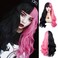 Half Pink Half Black Wavy Wigs Long Curly Wavy Split Synthetic Wig with Bangs Halloween Cosplay Wigs for Women