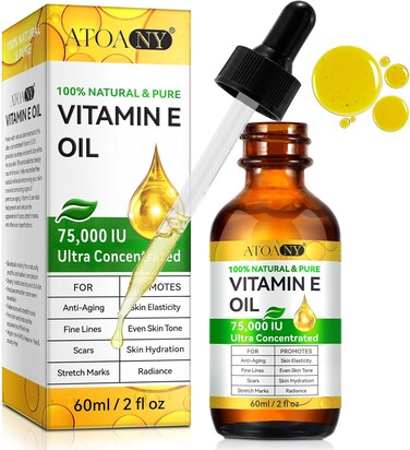 Vitamin E Oil for Face, Pure Vitamin E Oil - 75,000 IU, Vitamin E Oil for Scars Hair, Face, Nail, Reduce Fine Lines &amp; Scars, Moisturizing Skin, Cold Pressed Organic Vitamin E Oil