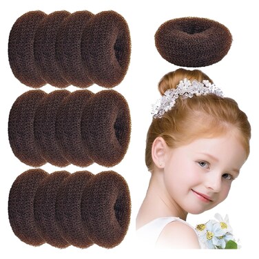Hair Donut Bun Maker Ring Style, 12PCS Chignon Shaper for Short and Thin Hair (3.14 Inch/Brown)