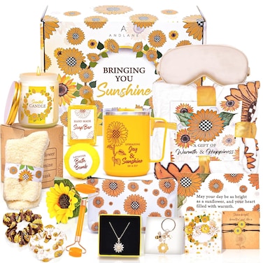 18Pcs Sunflower Gifts for Women - Unique Gift Basket Set - Birthday Gifts for Women, Best Friend, or Sister - Sunshine Box Care Package, Get Well Soon, Thinking of You, Friendship Basket
