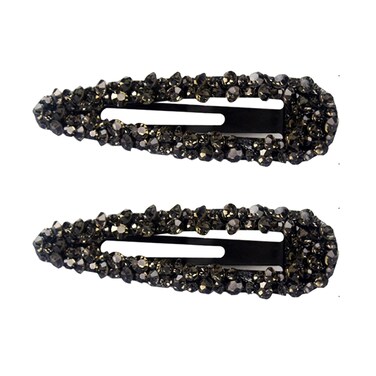 Sparkly Czech Crystal Snap Clips 3.15" Black Stone Metal Hair Clips long Hair Barrettes Hair Pins Hair Slide Stylish for Women Girl,2 Pack (Black)