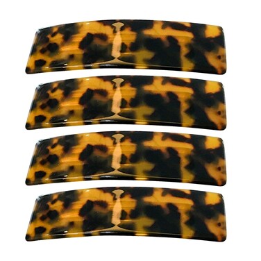 Sparkly Wide Curved Acrylic French Barrettes Shiny Acetate Tortoise Shell Hair Barrettes for Thick Hair Chic Ponytail Hair Clips for Styling Long Hair,4pcs (Dark Leopard Print)