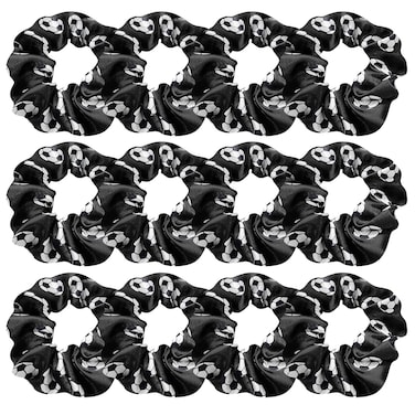 12 Pcs Shiny Soccer Hair Scrunchies Cheer Soccer Uniforms Scrunchie School Performance/Sports/Practice/Party/Gymnastics Scrunchie Ponytail Holder Wrist for Girls Cosplay Show (Black)