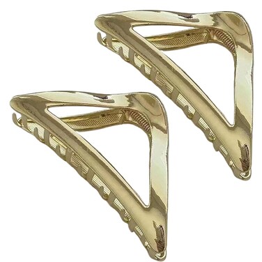 2 Pack Triangle Metal Claw Hair Clips - No Slip Stylish Clamps with Teeth for Thick Hair Updos, Bath, Spa, Makeup (Gold)