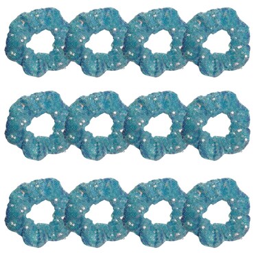 12 Pcs Bling Mermaid Sequins Dance Scrunchies Cheer Scales Hair Scrunchies For Thick Hair School Performance Scrunchy Sports Ponytail Holder Wrist for Girls Cosplay Show (Blue)