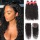 Brazilian Water Wave Bundles with Closure (12 14 16+10) 100% Unprocessed Nutural Wave 3 Bundles with Closure 4x4 Free Part Wet and Wavy Curly Wave Hair Extensions