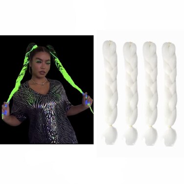 Glowing in Darkness Braiding Hair 400g Braiding Hair Jumbo Box Braids Hair Extensions Shining Jumbo Braids Hair Fluorescent Light in Darkness (White)