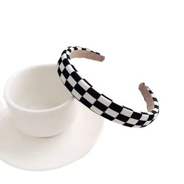 Checkerboard Headbands Black and White Headbands Checkered Padded Headband for Women Girls Christmas Party Hair Accessories