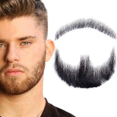 Fake Beard Realistic Mustache Full Hand Tied Goatee Facial Hair Adults Men Lace Invisible False Beards for Halloween Dressing Entertainment Drama Party Movie Makeup (Black)