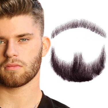 Fake Beard Realistic Mustache Full Hand Tied Goatee Facial Hair Adults Men Makeup Lace Invisible False Beards for Halloween Dressing Entertainment Drama Party Movie Makeup (Black Brown)