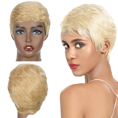 Rebecca Fashion Blonde Pixie Cut Wigs for Black Women Short Straight Human Hair Wigs 100% Brazilian Remy Hair