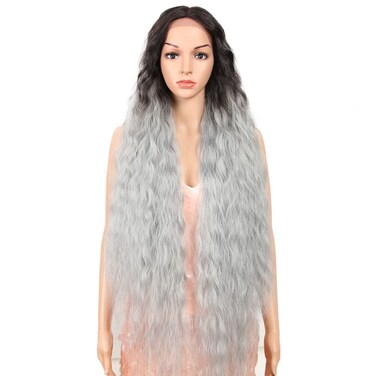 Style Icon 41&rdquo; Lace Front Wigs Long Wavy Synthetic Wigs with Baby Hair Half Hand Tied 130% Density Wigs (41", TT4/M.GREY)
