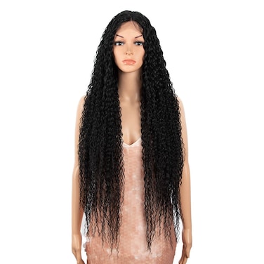 Style Icon 38&rdquo; Long Curly Wig Lace Front Wigs Synthetic Wigs with Baby Hair Half Hand Tied 130% Density Hair Replacement Wigs (38", 1B)