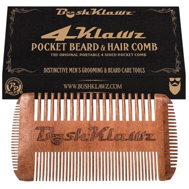 4Klawz Beard Comb - Pocket Comb for Men's Hair Beard Mustache and Sideburns with 4 Sides of Wide &amp; Fine Teeth - Best Bearded Man Grooming Gift Special