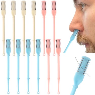 12PCS Double Sided Nose Hair Cutters, 360 Degree Nose Hair Remover Tool, 2-in-1 Nasal Hair Trimmer for Men Women (Creamy White, Blue, Pink)
