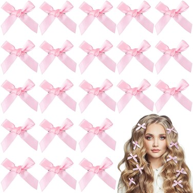 30pcs Mini Pink Bow Hair Clip for Women, Small Satin Ribbon Hair Bow, Tiny Bowknot Y2K Hair Barrettes Accessories for Christmas Weddings Valentine's Day