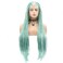 Kalisa Long Straight Mint Green Braid Lace Front Wigs Green Mix White Free Part Fully Handmade Wig Heat Resistant Fiber Box Braided Synthetic Daily Wigs for Women 26 Inches