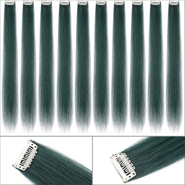 Green Hair Extensions Colored Clip in Hair Extensions 24 Inch Rainbow Hair Synthetic straight Hair Extensions for Women Girls Kids Gift Multi-Colors Party Clip in Synthetic Hairpiece