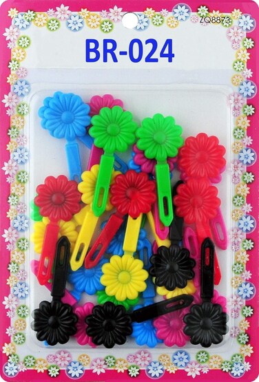 Tara Girls Self Hinge Plastic Mulit Design Hair Barrettes Selection (Flower Multi Color)