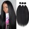 Kinky Straight Human Hair Bundles 20 22 24 Inch Yaki Straight Bundles Human Hair 100% Unprocessed 12A Brazilian Virgin Human Hair 3 Bundles Deals Natural Color