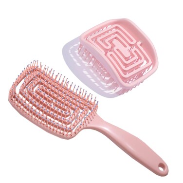 MIUPOO Professional Curly Vented Hair Brush Comb,Hair Scalp Massager Shampoo Brush,Detangler Brush for Faster Blow Drying and Scalp Scrubber for Deep Cleaning Hair Set,2 Pieces,Pink
