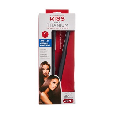 KISS Nano Titanium Professional Flat Iron Hair Straightener &amp; Styling Tool, 1" Non-Stick Chemical Resistant Titanium Plates, 1.04 Pounds, Variable Temperature Control, Ergonomic Design